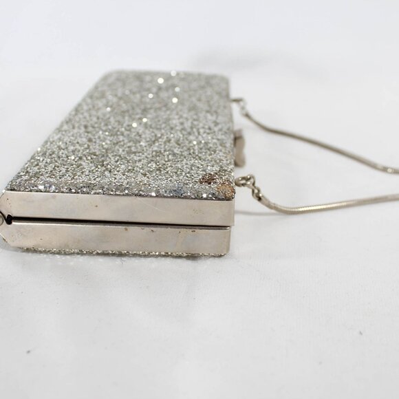 Vintage Late 90s/2000s Silver Glitter Sparkle Clutch Hard Shell Handbag - Picture 5 of 9